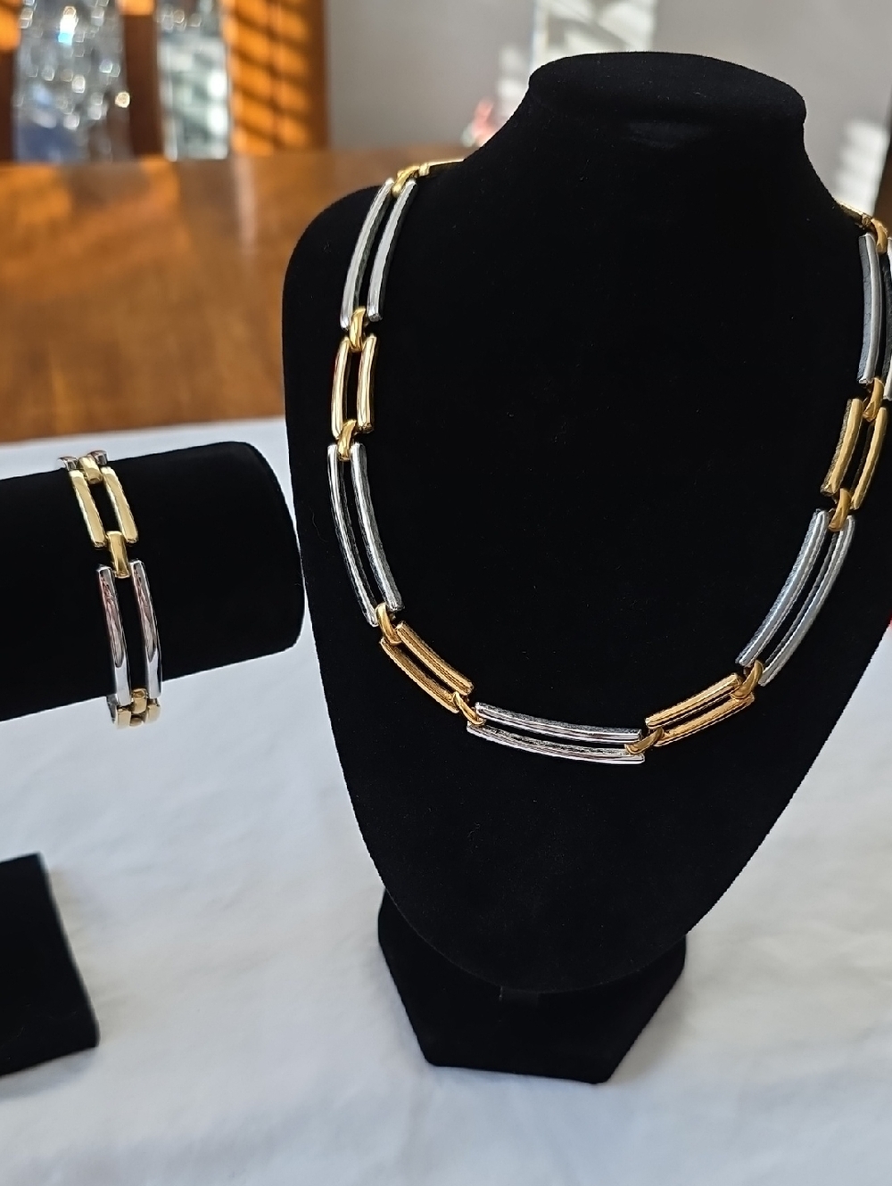 Premier Vintage Two-Tone Gold & Silver Link Necklace, Bracelet,Earrings Set